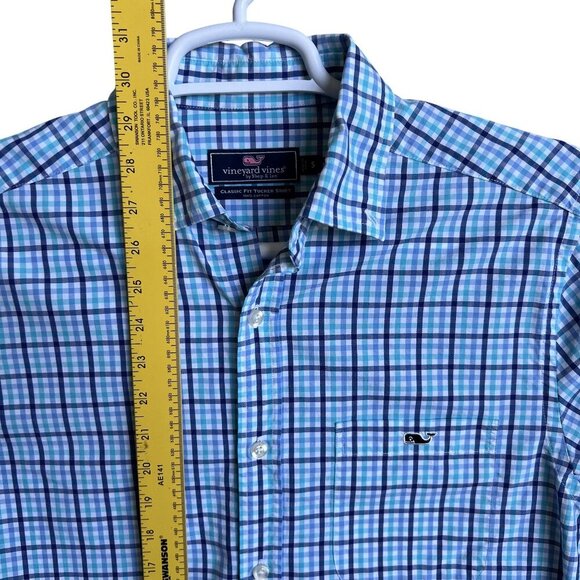 Vineyard Vines Mens S Gingham Blue Teal Plaid Classic Fit Tucker Shirt Preppy - Picture 9 of 12